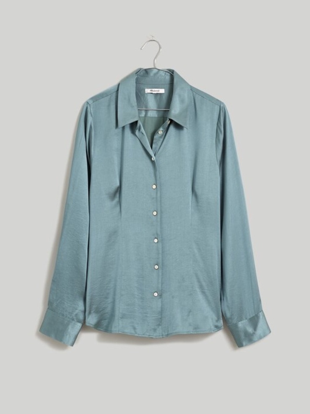 Madewell Darted Satin Button-Up Shirt Pale Eucalyptus Size 4 NN947